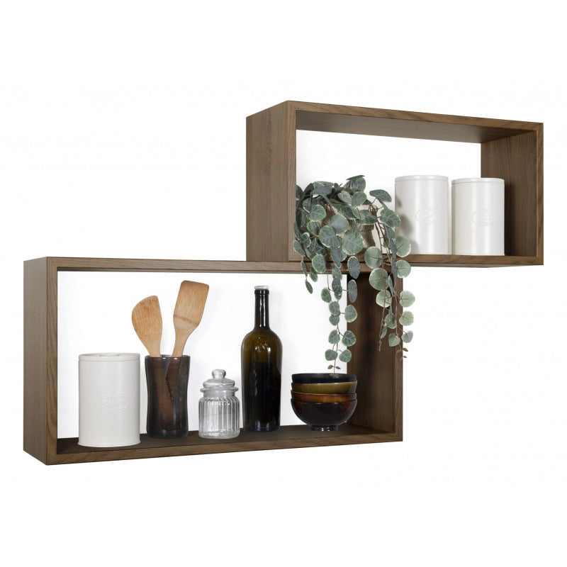 Set di 2 Mensole da Muro, Pensile Bagno, Mensola da Parete, Scaffale da Parete, Rovere Tabacco, 70x35 p20 cm e 60x30 p20 cm - Bis Rettangolo Bislungo