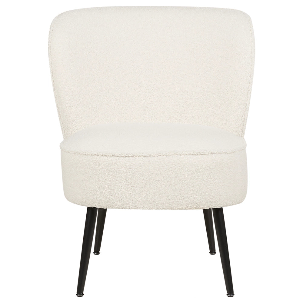 Poltrona Bouclè Bianco senza braccioli Sedia senza braccioli capitonnè Verticale Gambe In Legno