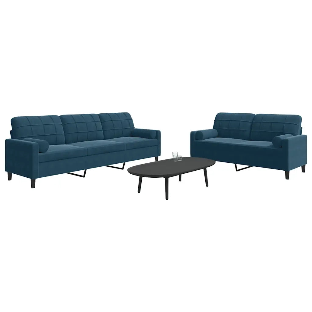 Set di Divani 2 pz con Cuscini e Rinforzi Blu in Velluto
