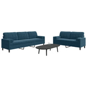Set di Divani 2 pz con Cuscini e Rinforzi Blu in Velluto