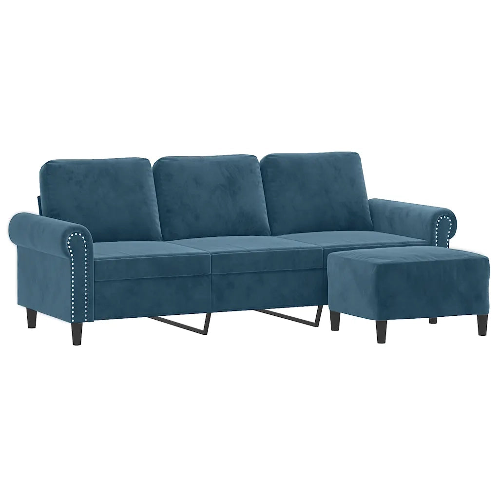 Divano a 3 Posti con Poggiapiedi Blu 180 cm in Velluto 3201224