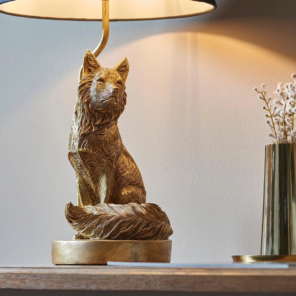 Lampada da tavolo volpe oro vintage con paralume nero Endon