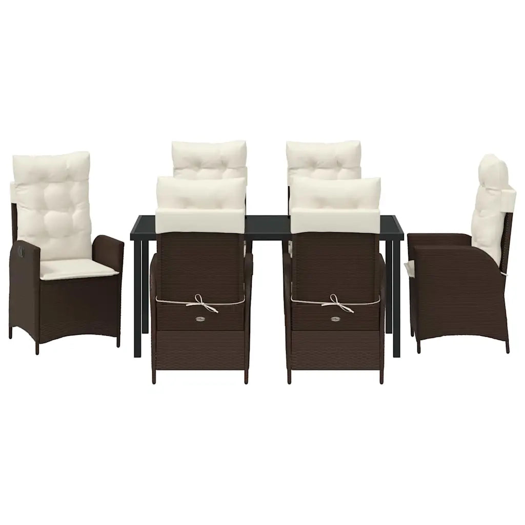 Set da Pranzo per Giardino con cuscino 7 pcs Marrone polyrattan