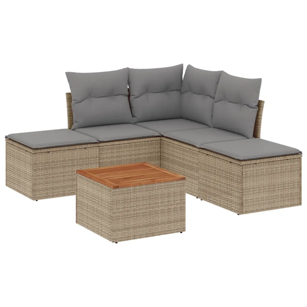 Set Divano da Giardino 6 pz con Cuscini Beige Misto Polyrattan
