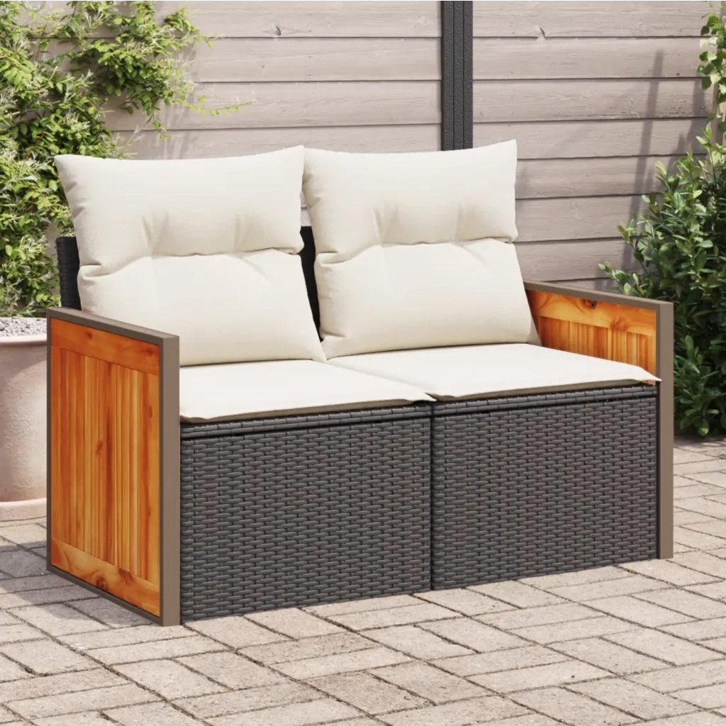 Divano da Giardino con Cuscini a 2 Posti-Sofa da Giardino-Divano da esterno Nero in Polyrattan 429505
