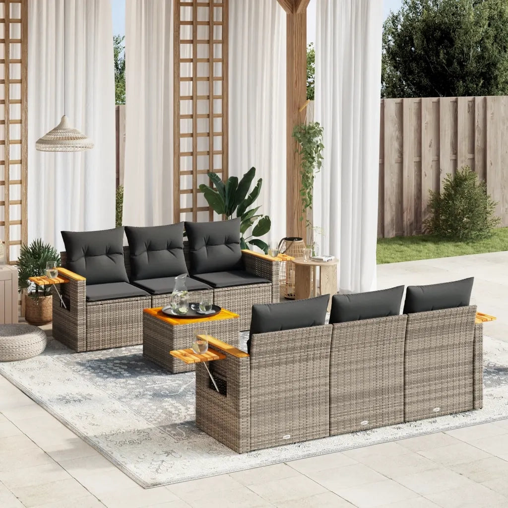 Set Divani da Giardino 7 pz con Cuscini Grigio in Polyrattan 3259036