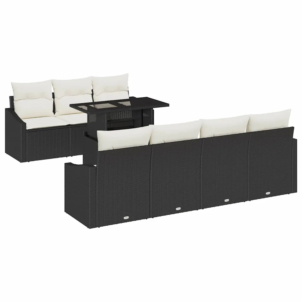 Set Divano da Giardino 8 pcs Nero e Crema polyrattan