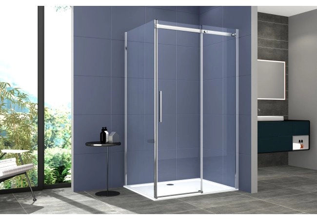 Box Doccia 2 lati 80x100 cm SENZA TELAIO H200 cm da 8mm: lato fisso + porta scorrevole FIORE Satinato