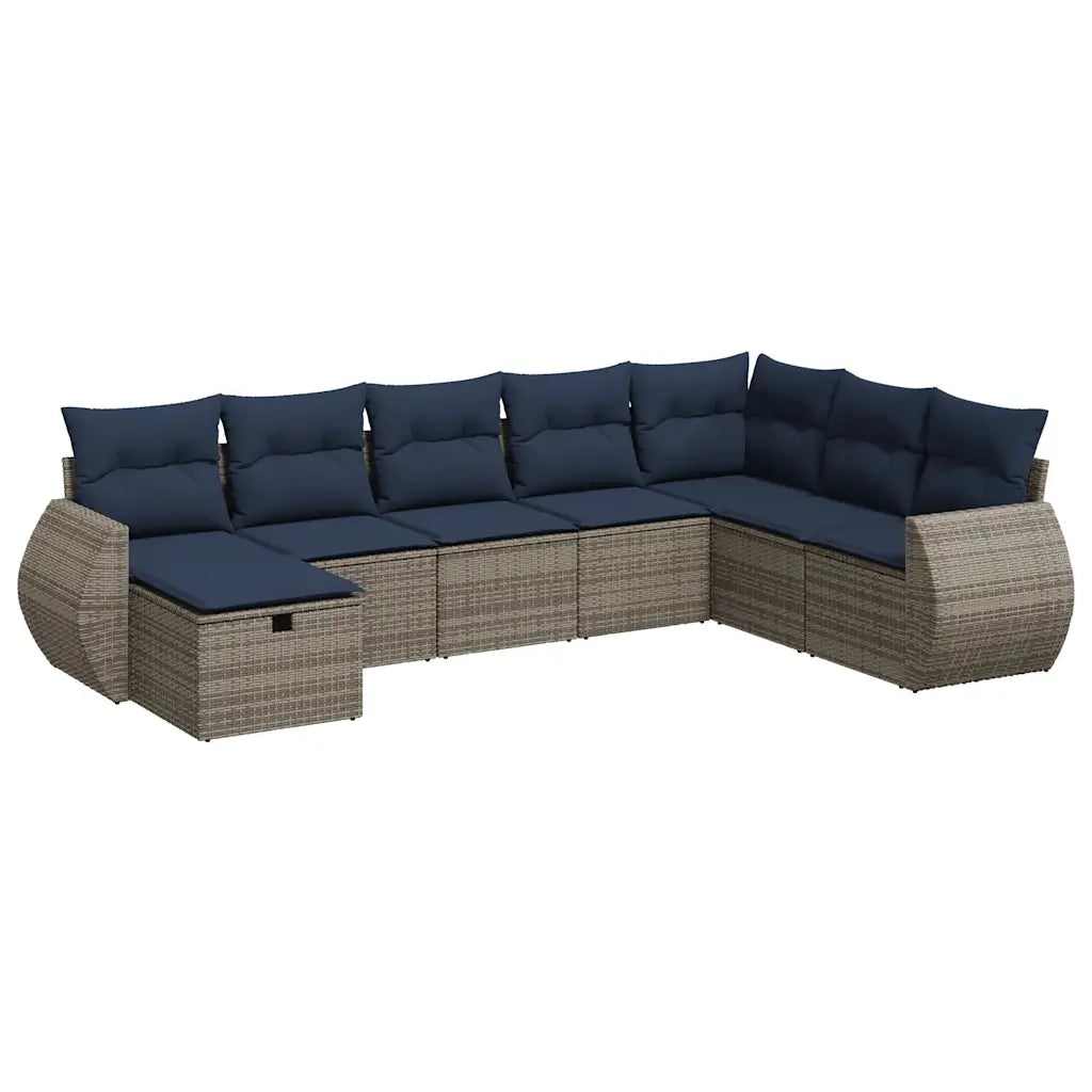 Set Divano da Giardino 8 pz con Cuscini Grigio in Polyrattan 3325637
