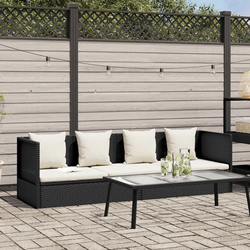 Lettino da Giardino con Cuscini in Polyrattan Nero 49391