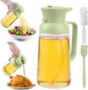 Oliferatore per olio da cucina 550ML, flacone 2-in-1 per oli da frittura, oliferatore in vetro per friggitrici a aria calda, con spazzola per pentole e spazzola per bottiglie, verde