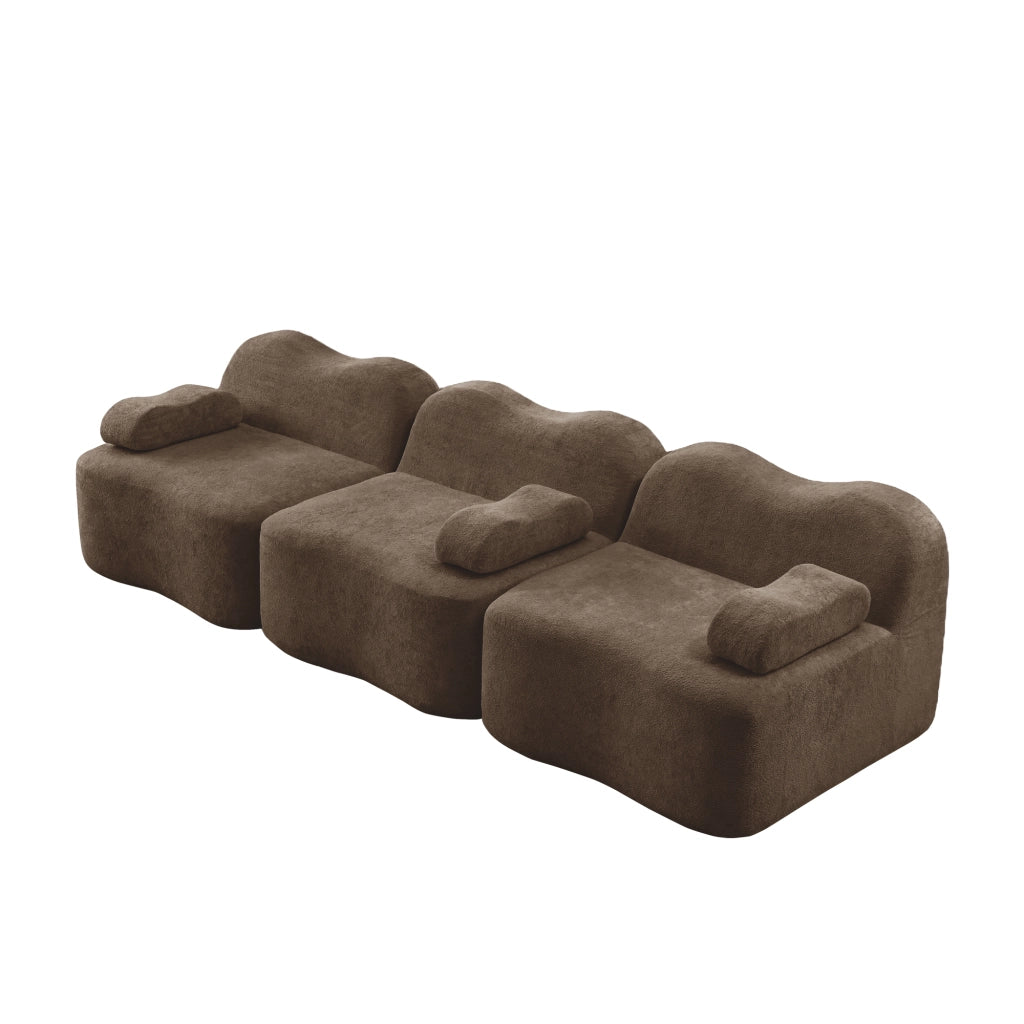 Divano Modulare 3 Posti con Braccioli ¨C MINIMAL ¨C Tessuto Marrone, Morbido, Chaise Longue