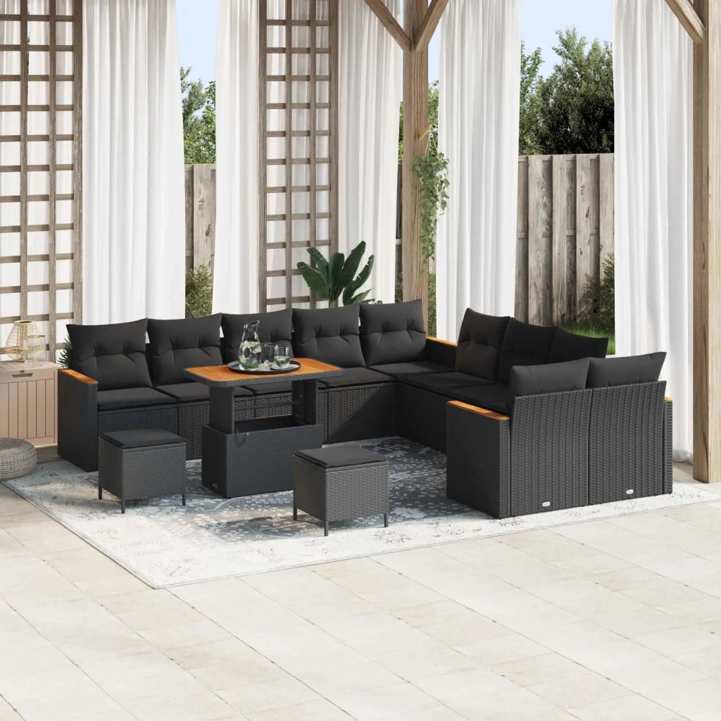 Set Divano da Giardino con cuscino 13 pcs Nero polyrattan 3365054