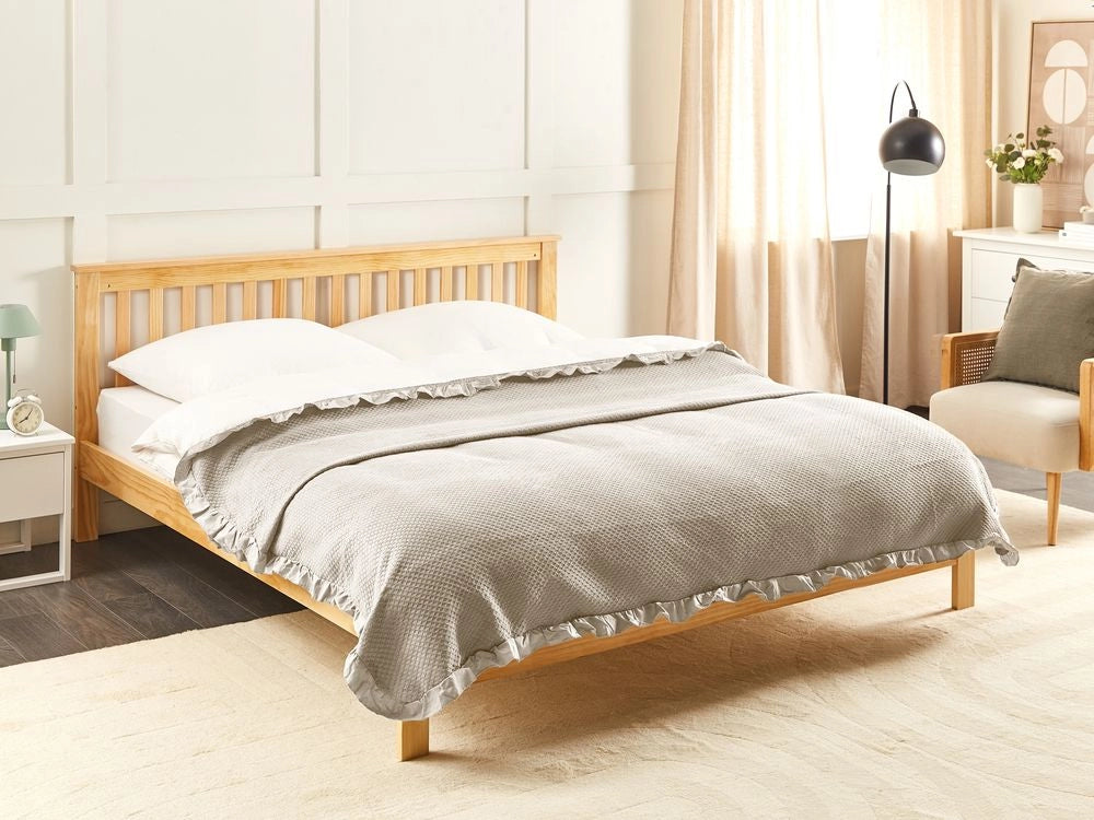 Copriletto in cotone tortora 220 x 200 cm con balza decorativa Camera da letto