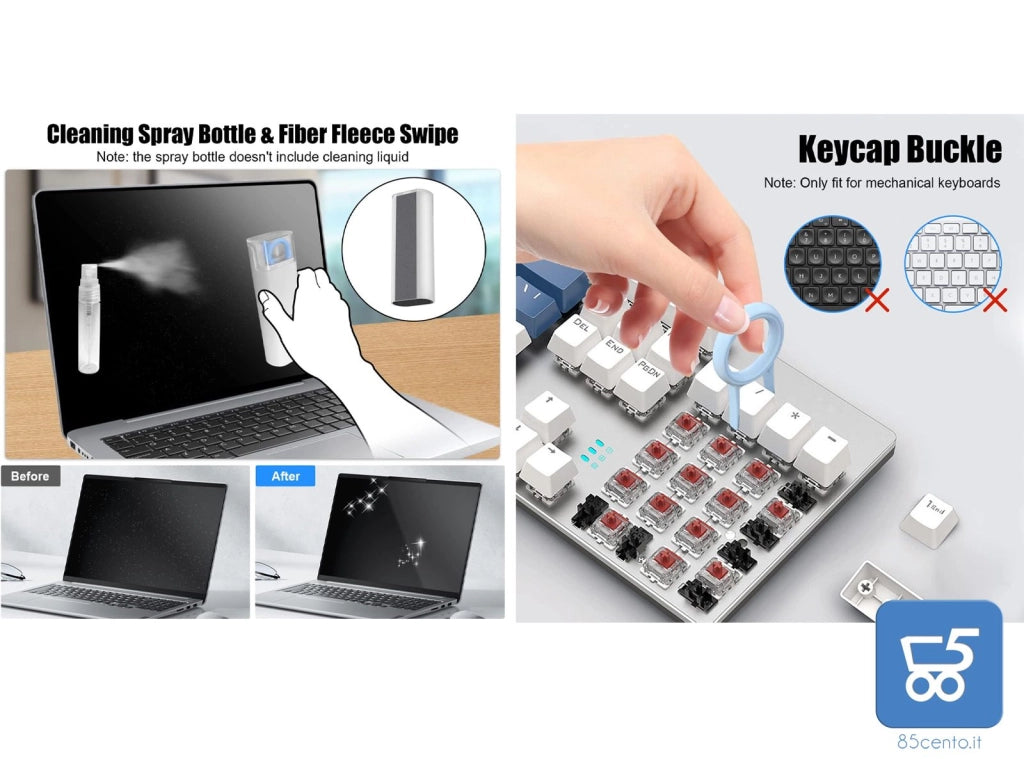 Kit Pulizia Multifunzione per Apparecchi Elettronici 7 in 1 Pennelli Tastiere Airpods Monitor Smartphone