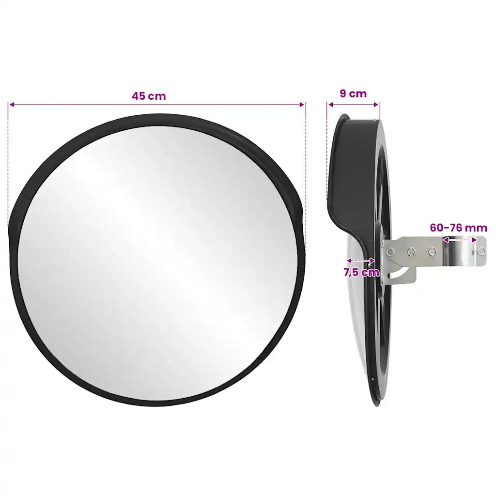 Specchio stradale convesso per esterni nero ?45 cm in policarbonato