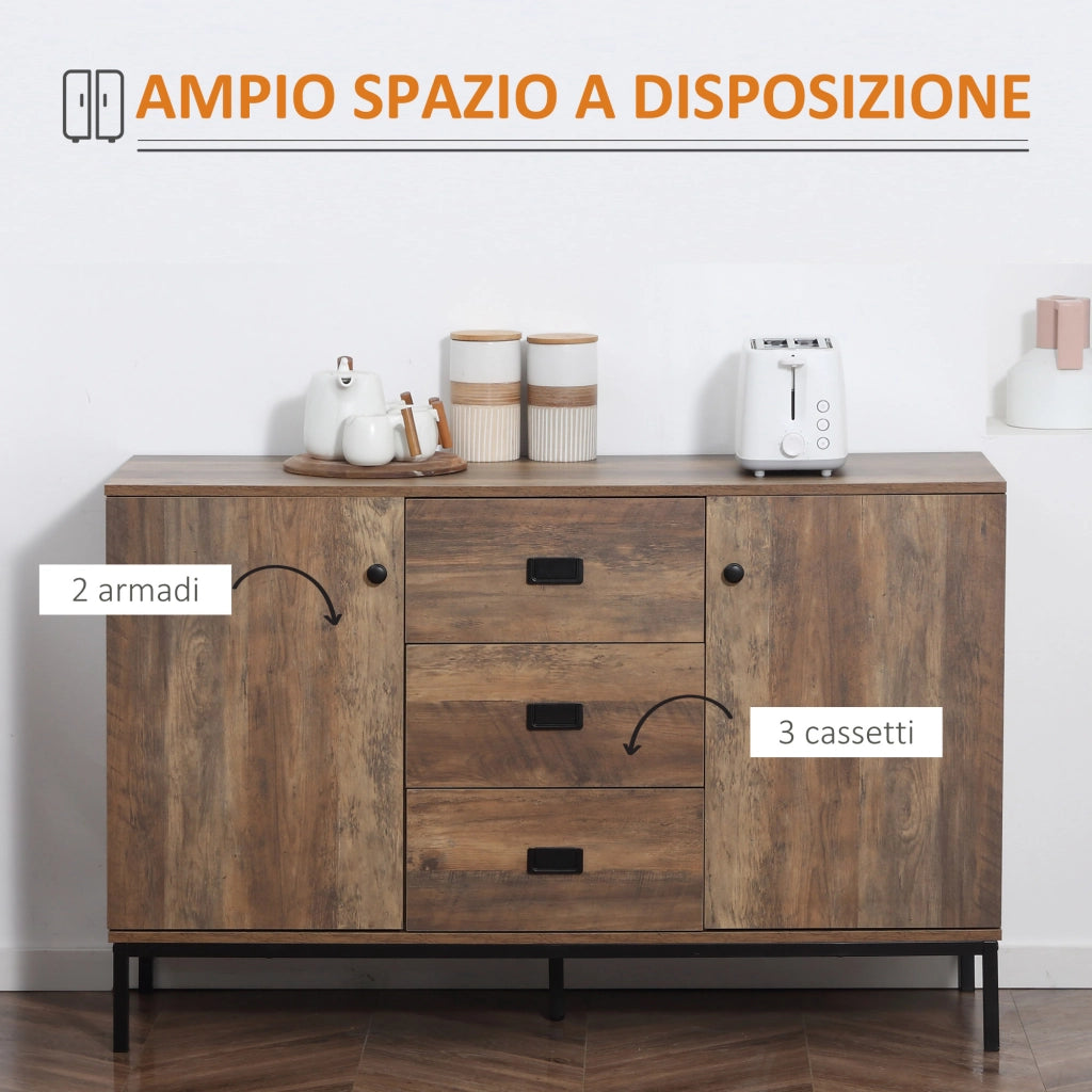 Credenza Moderna con Cassetti e Armadietti ¨C Minimal ¨C Truciolato e Metallo, 120x39.5x77 cm