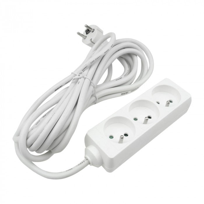Prolunga elettrica 3 prese 5 m con terra bianca Ecolight