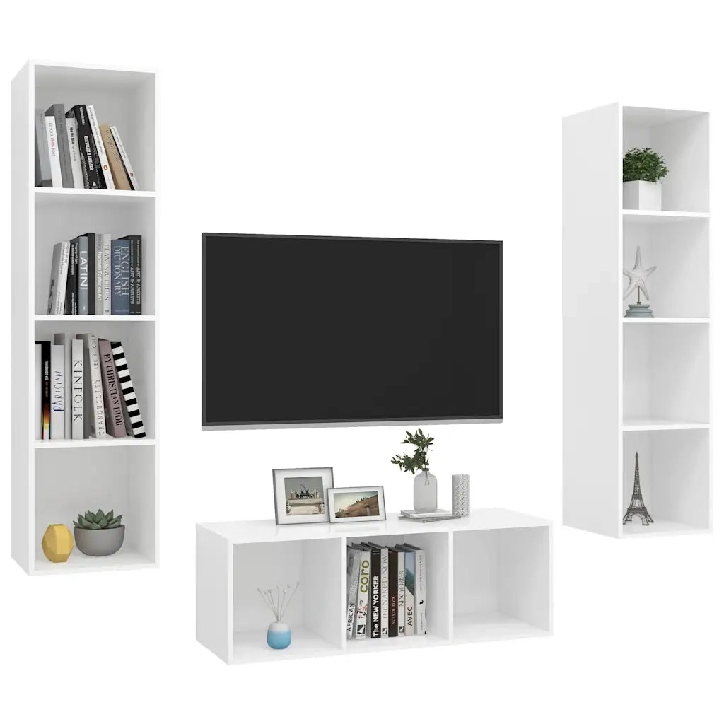 Set Mobili Porta TV 3 pz Bianco in Legno Multistrato 3079754