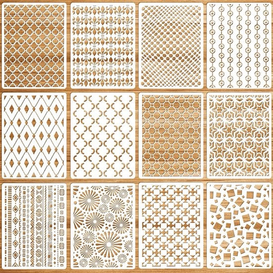 12 Stencil Set Geometrico per Dipinti Reutilizzabili
