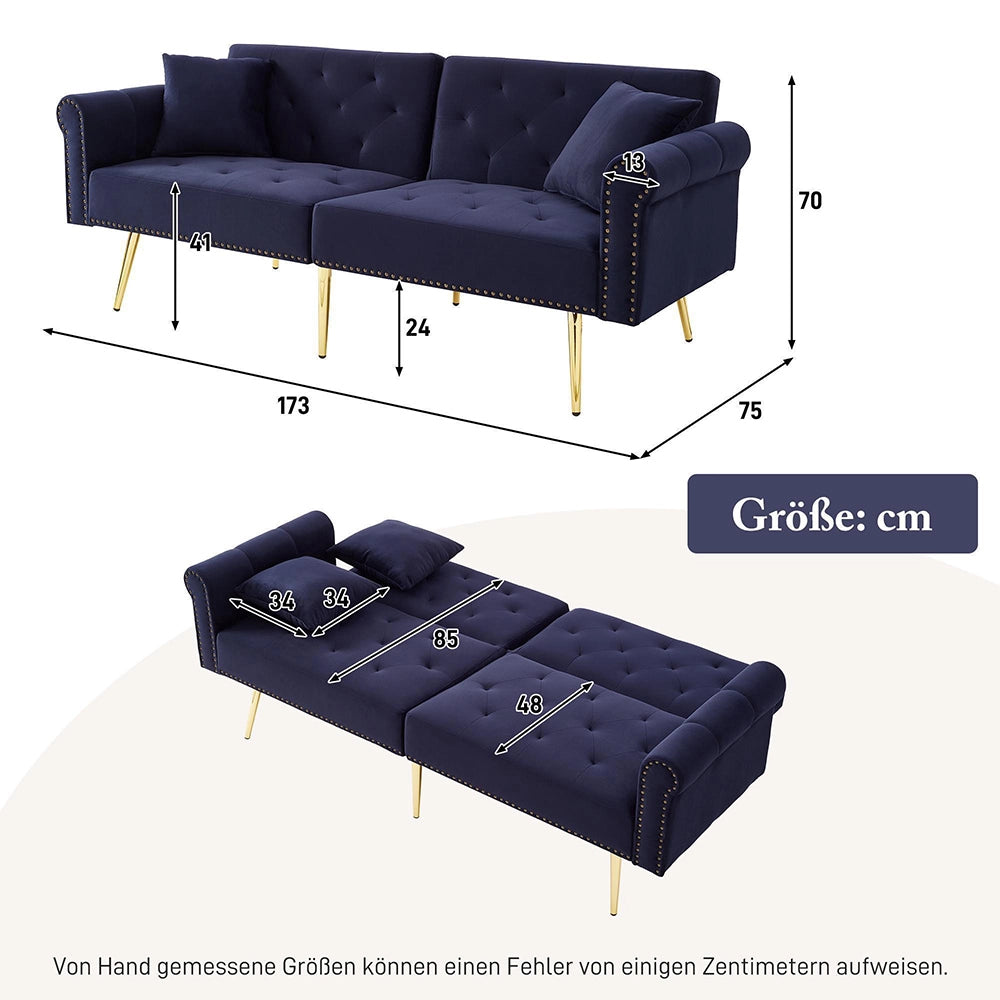 Divano letto 2 posti - Xylo - Velluto, schienale regolabile, oro