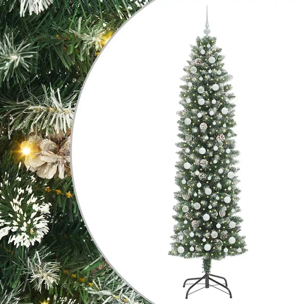Albero di Natale Artificiale Sottile Verde e Bianco 240 cm 3395320