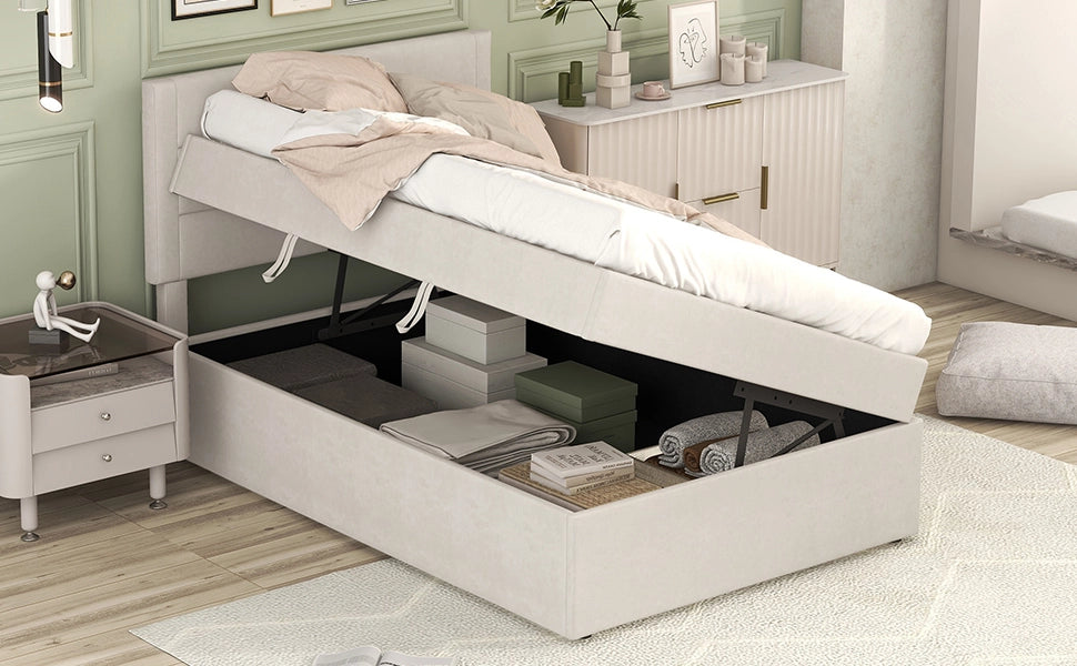 letto imbottito legno massello+mdf beige 90 x 200 cm