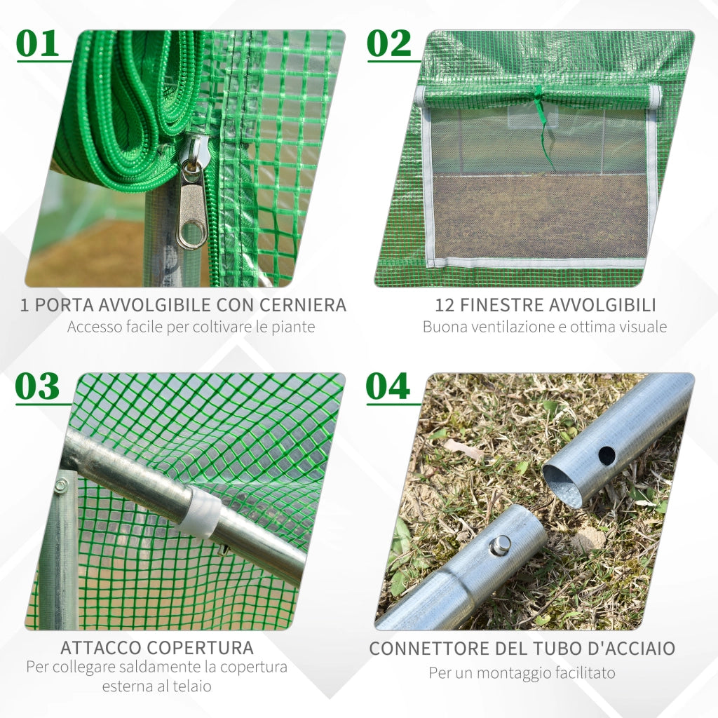 Serra Tunnel per Giardino ¨C Minimal ¨C Verde Acciaio 8x3x2m