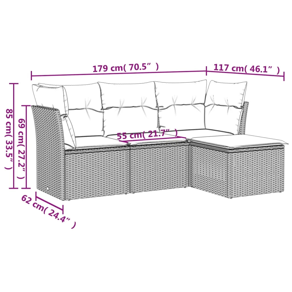 Set Divano da Giardino 4 pz con Cuscini Marrone in Polyrattan 3217543