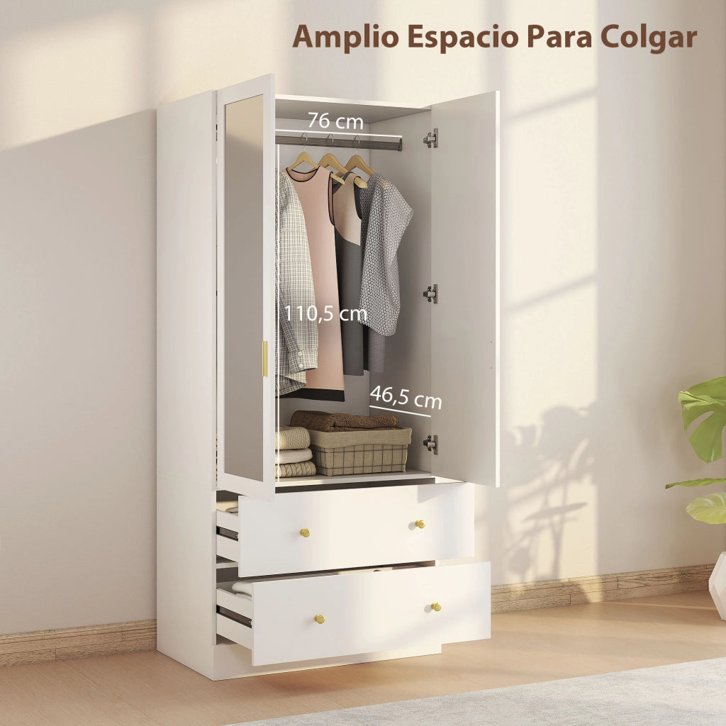 Armadio con Specchio e Appendiabiti ¨C Zephmum ¨C 80x50x180 cm Bianco