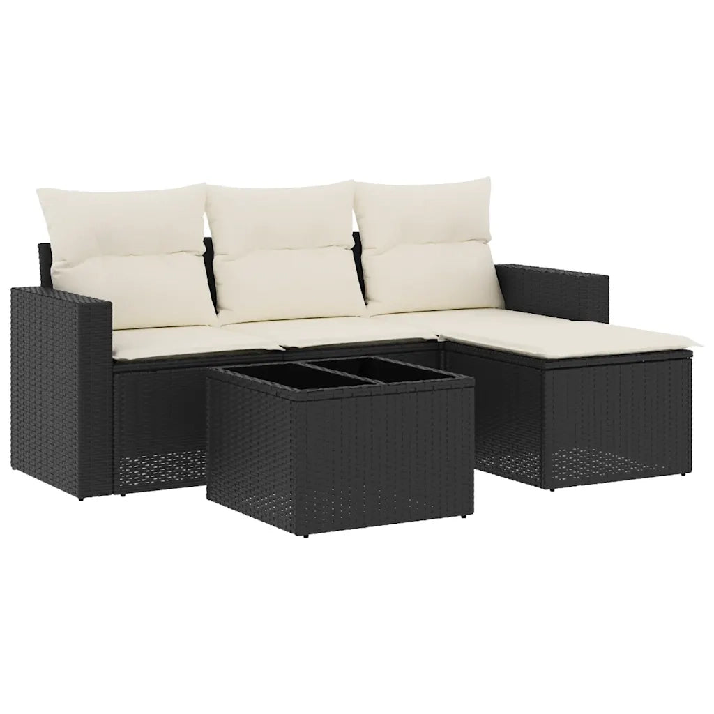 Set Divani da Giardino 5 pz | Set Salotto da Giardino con Cuscini in Polyrattan Nero
