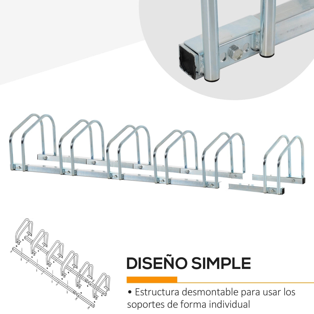 Rastrelliera Portabici da Pavimento o Parete ¨C Xylo ¨C 6 Posti Acciaio 179x33x27cm Argento