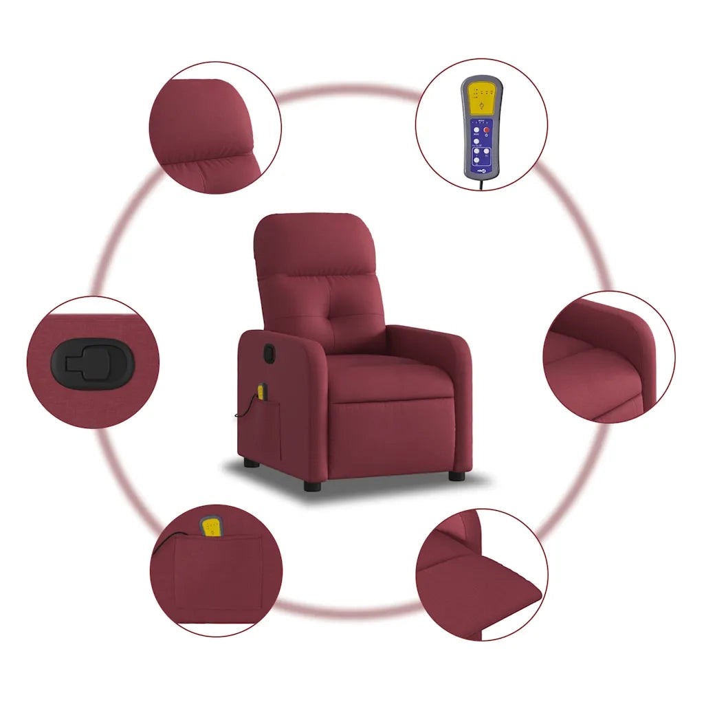 Poltrona Massaggiante | Sedia Relax Reclinabile Rosso Vino in Tessuto