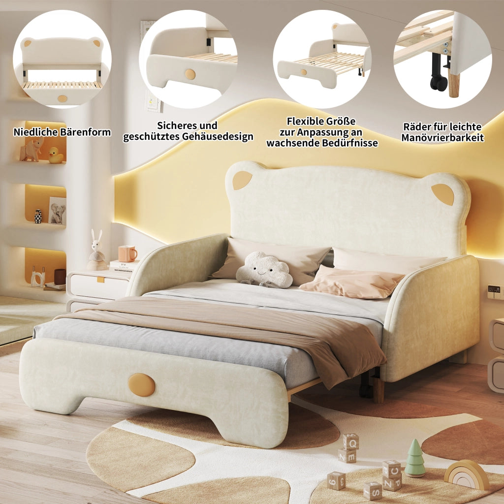 LETTO Matrimoniale in velluto beige 140x200 cm con forma a orso
