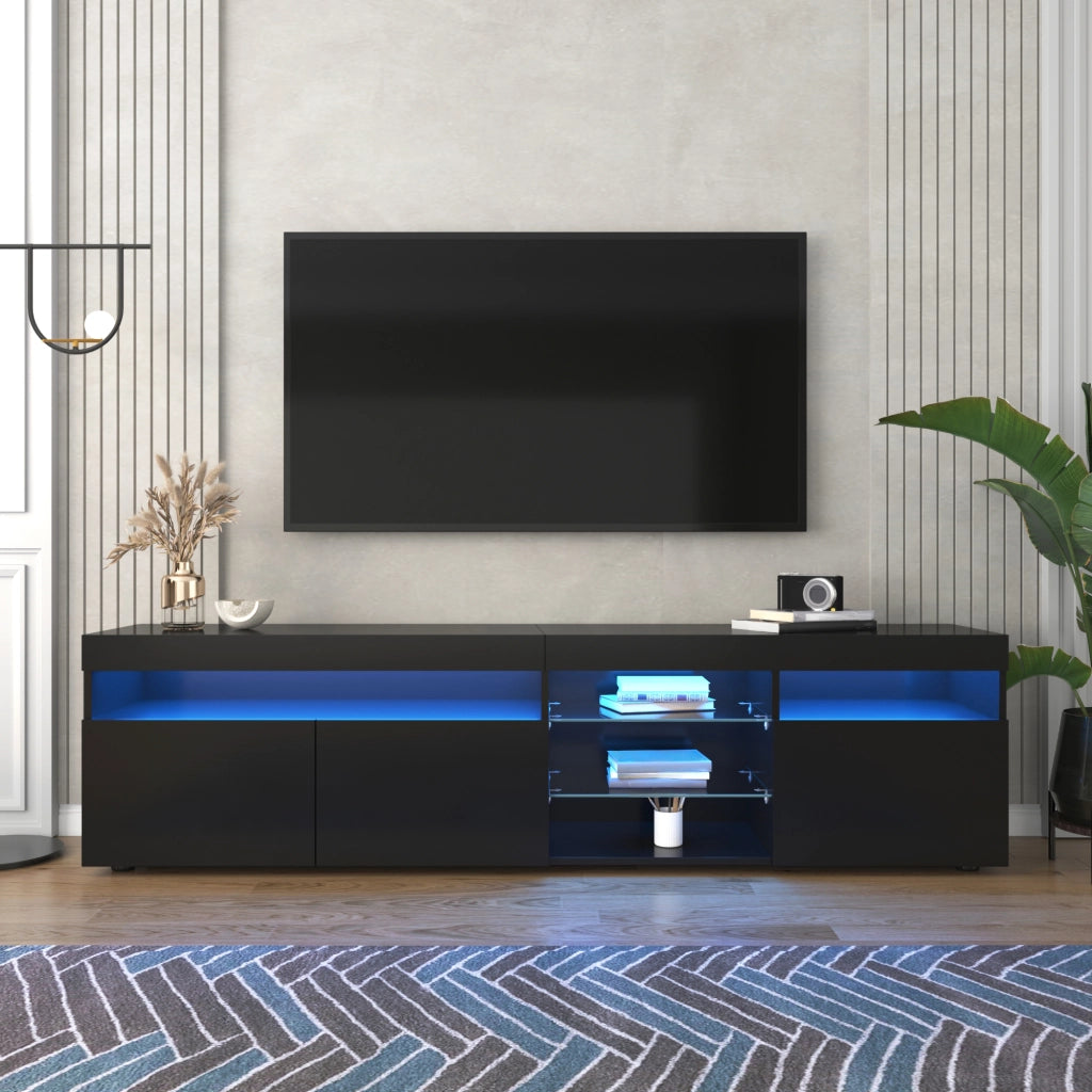 Cassettiera per TV nera lucida in MDF lunghezza 180 cm