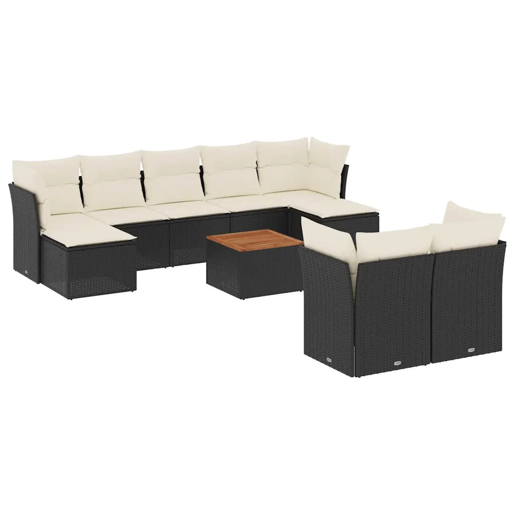 Set Divani da Giardino 10pz con Cuscini in Polyrattan Nero 3223872