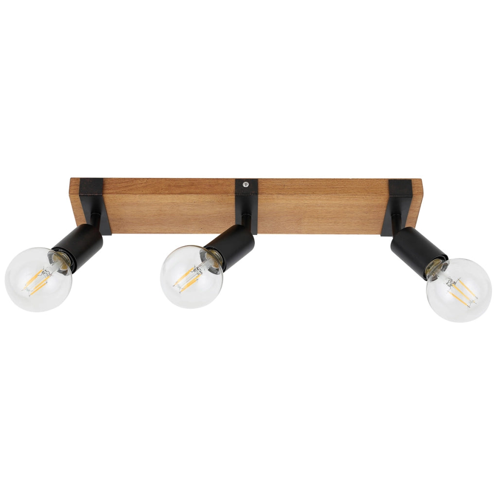 Faretto soffitto 3 luci nero/legno E27 Molini Italux