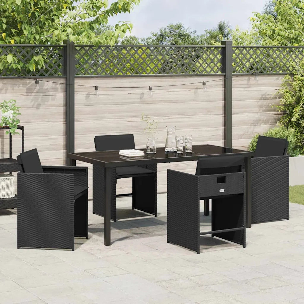 Set da Pranzo per Giardino con cuscino 5 pz | Set Salotto da Giardino Nero polyrattan