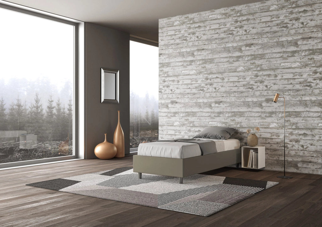 BS COM Letto singolo con rete imbottito 80x210 similpelle cappuccino