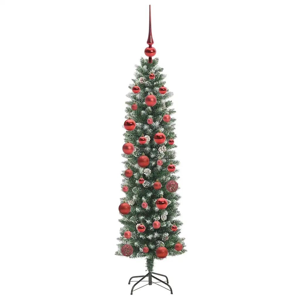 Albero di Natale Artificiale Sottile Verde e Bianco 150 cm 3395281