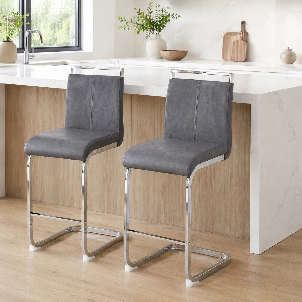 SGABELLO BAR 96,5 cm Grigio scuro/Argento in PU Set da 2 pezzi