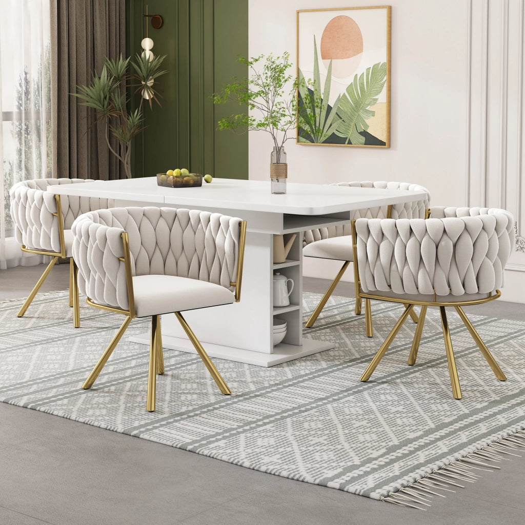 SEDIA Girevole 360° in Velluto Beige e Oro Set da 6 pezzi