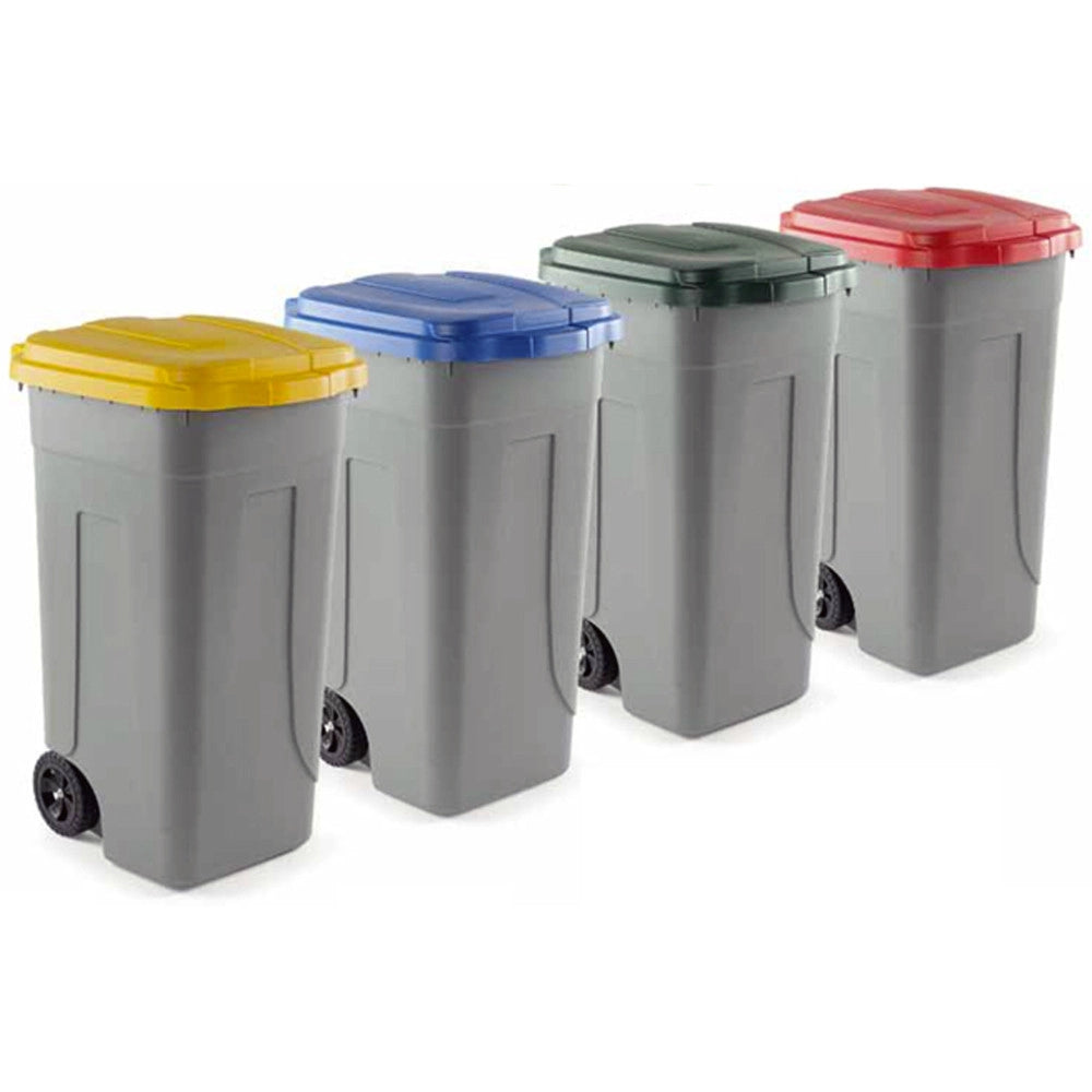 Trade Shop - Bidone Raccolta Differenziata 100 Litri Con Coperchio Colorato E Ruote 1 Solo Pz - Verde