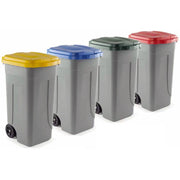 Trade Shop - Bidone Raccolta Differenziata 100 Litri Con Coperchio Colorato E Ruote 1 Solo Pz - Verde
