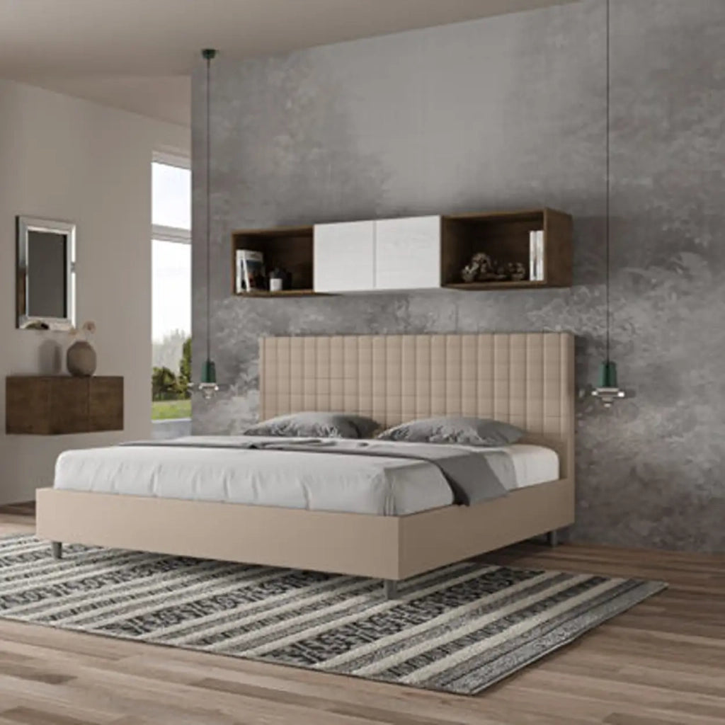 Letto con rete imbottito 180x190 similpelle tortora Sunny