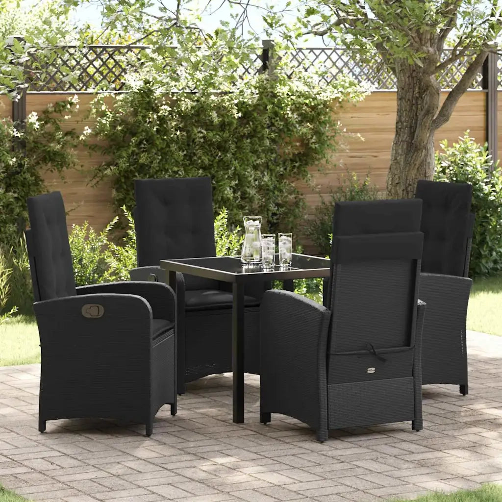 Set da Pranzo per Giardino con cuscino 5 pcs Nero polyrattan