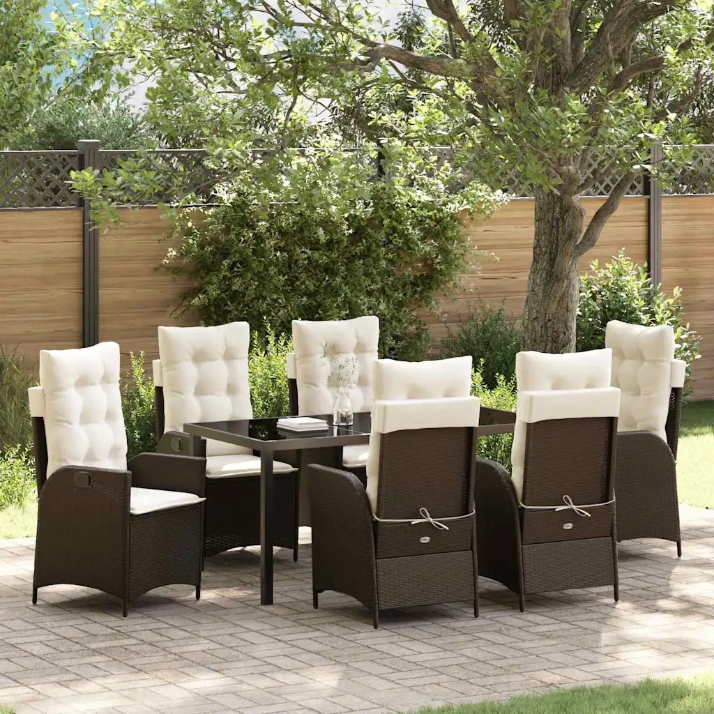 Set da Pranzo per Giardino con cuscino 7 pcs Marrone polyrattan