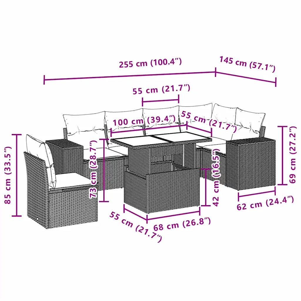 Set Divani da Giardino con Cuscini 7pz Nero Polyrattan 3269195