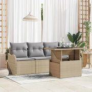 Set Divano da Giardino con cuscino 5 pcs Beige Poly Rattan