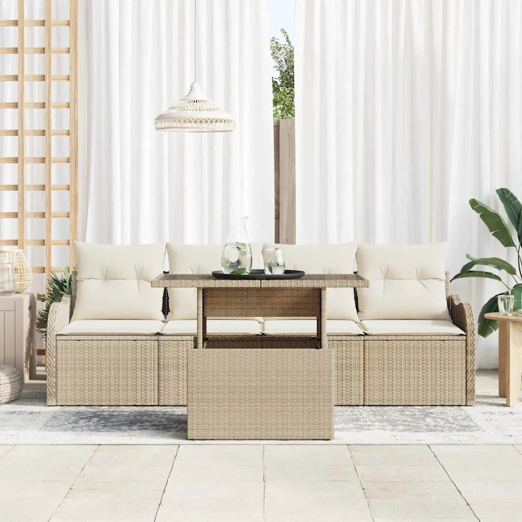 Set Divano da Giardino 5 pcs Beige Rattan in Polipropilene 3357104